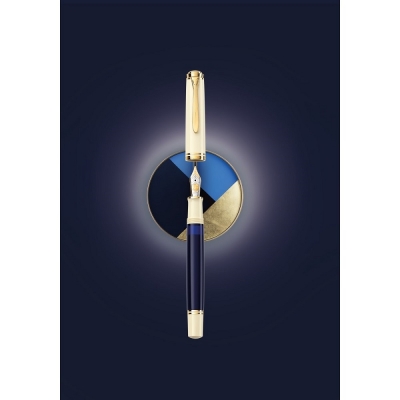Stilou Souveran M800 EF Cream Blue, penita aur 18k, accesorii placate cu aur, corp alb-albastru, Pelikan